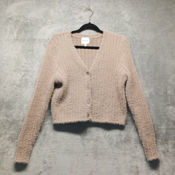 🍑PINK ROSE Women Sweater Fuzzy Cardigan Pullover Fall Solid Taupe Casual XS(0-2 - Picture 16 of 16